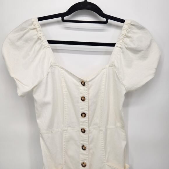 Madewell White Linen Cotton Short Puff Sleeve Button Down Mini Dress Women's 2 - Picture 12 of 12
